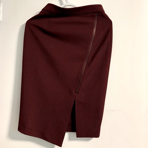 Burgundy Top and Pencil Skirt Business Attire with Zippers - Picture 2 of 3